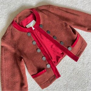 Vintage United Colors of Benetton Cropped Cardigan Jacket, Red, Brown, 90's